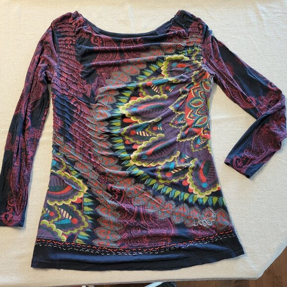 Desigual Artistic Patterned Long Sleeve Top Size XL - Picture 1 of 6